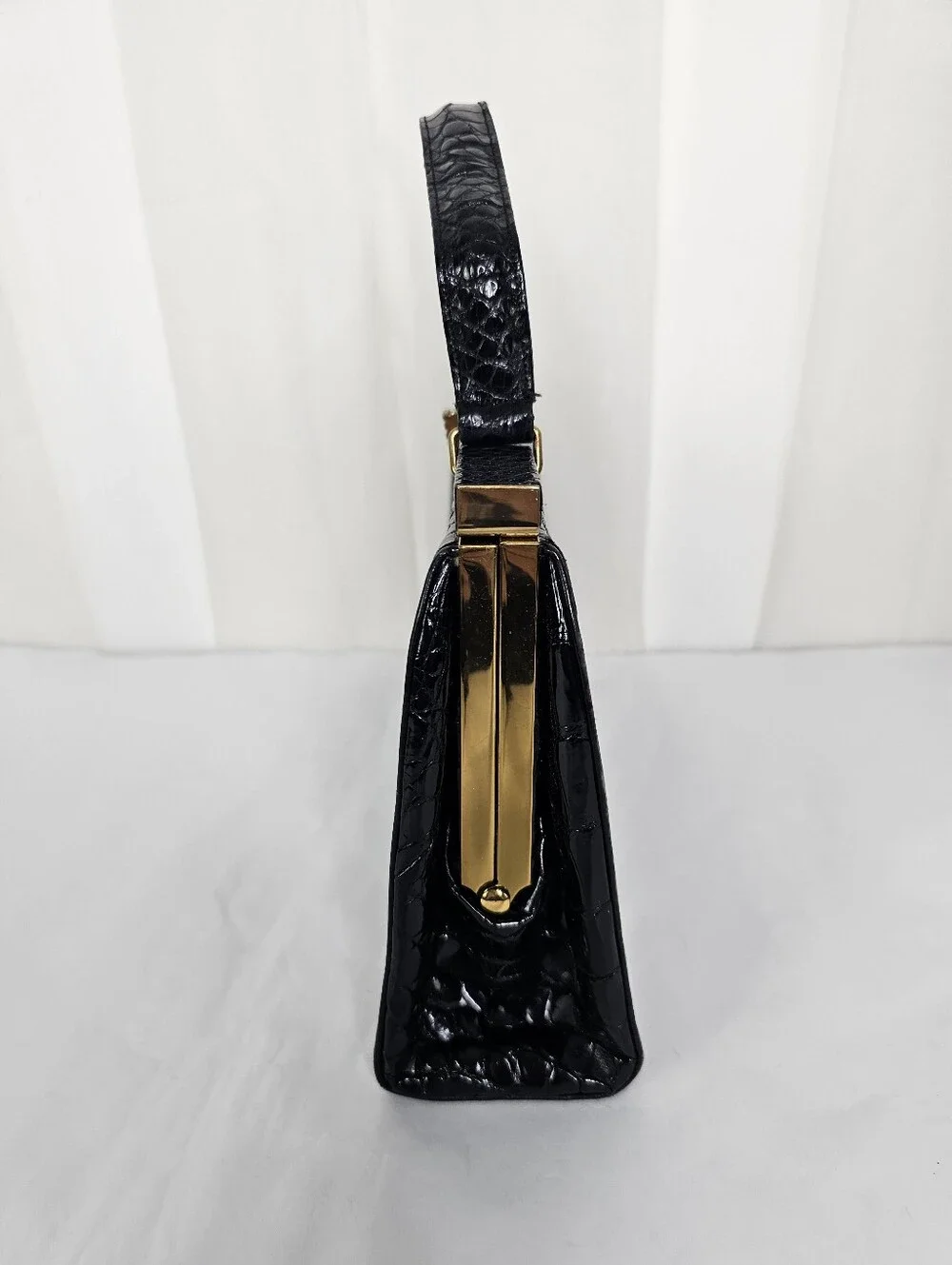 Vintage Rendl New York 1960s Original Black Alligator Top Handle Frame Bag